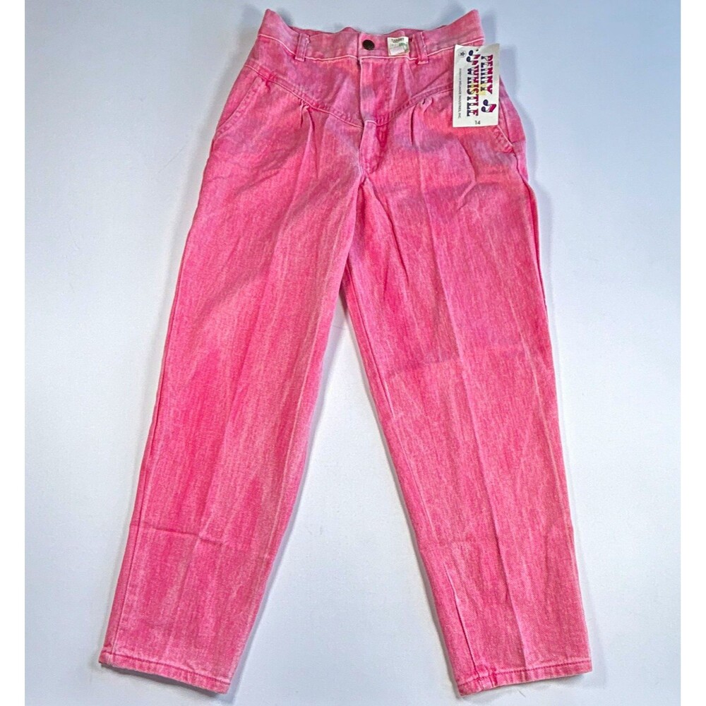 NOS Vintage 80s Penny Whistle Pink Girls Pleated Jeans Size 14 24" Waist NWT USA